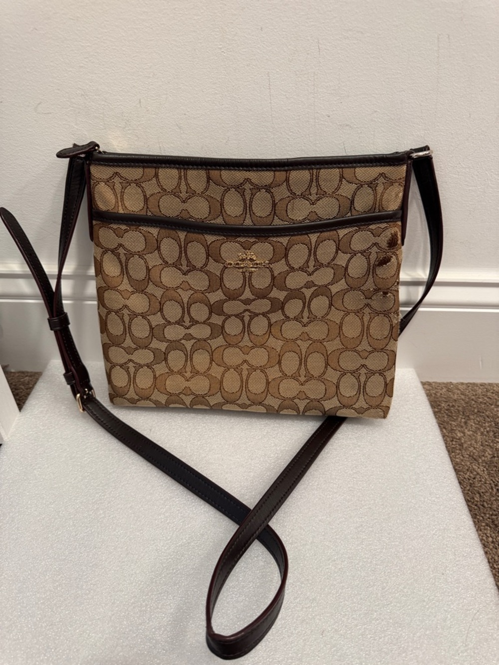 Coach Tan and Brown Signature Crossbody Bag